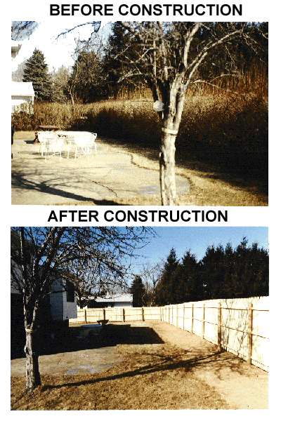 stockade fence installation and shrub removal